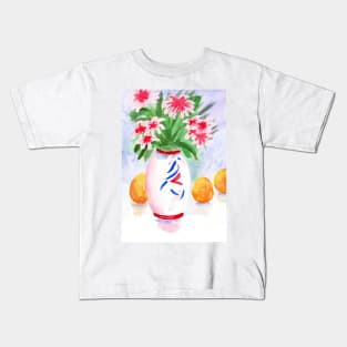 Red Flowers On a Vase. Watercolor Painting Kids T-Shirt